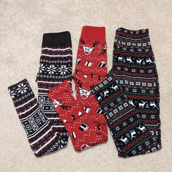 3 pairs of Holiday themed fleece lined leggings Sz M 7-9 EUC - Picture 2 of 10